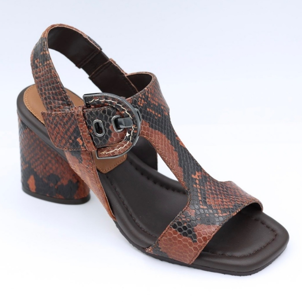 DONALD PLINER Erin Slingback Block Heel Sandal Brown/Chestnut Python Size 7.5